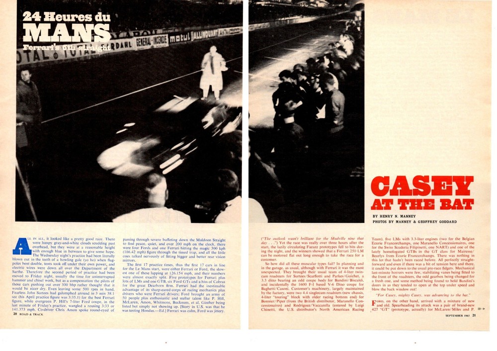 1965 24-HOURS OF LE MANS / GREGORY/RINDT FERRARI WINNER ~ ORIG 8-PAGE ARTICLE