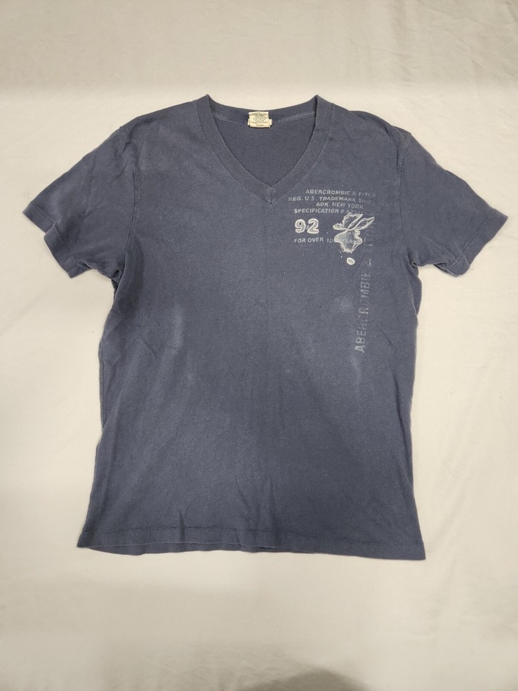 Abercrombie & Fitch Muscle T Shirt Men's Medium Moose Logo Navy Shirt V Neck-image