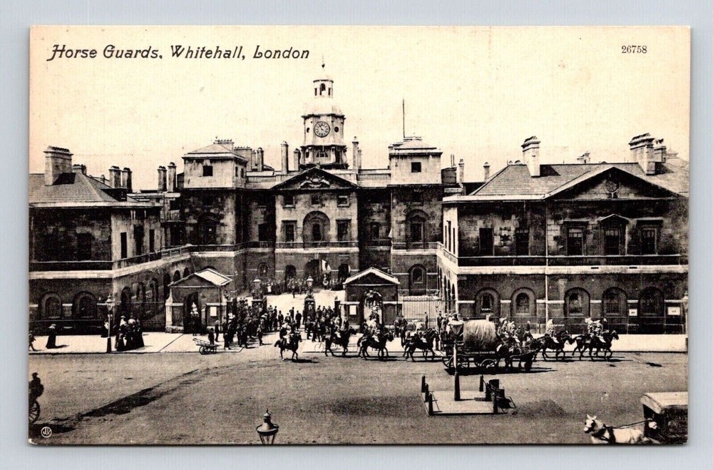 London England Whitehall Horse Guards Historic Landmark BW UNP Postcard