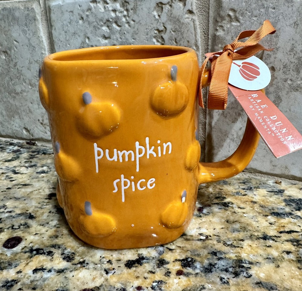 Rae Dunn PUMPKIN SPICE Orange Mug Raised Pumpkins Fall Vibes NEW With Tags