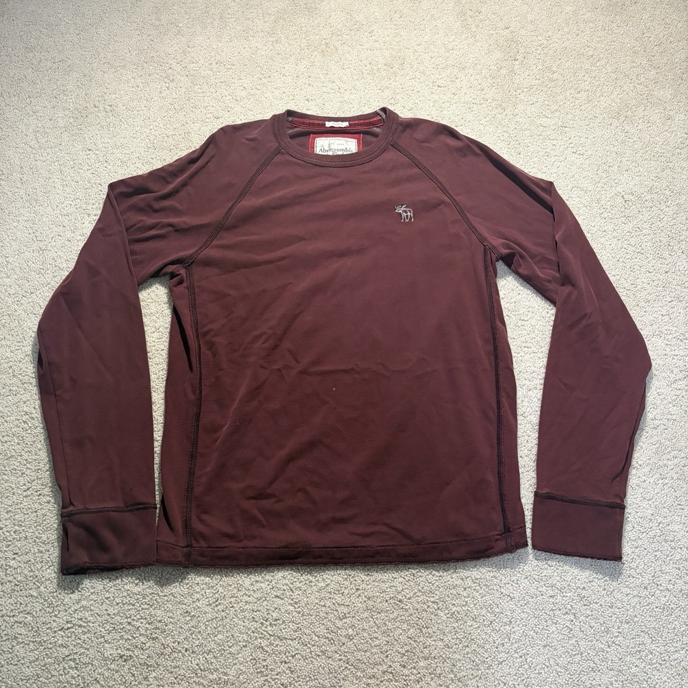 Abercrombie & Fitch Muscle Long Sleeve Shirt Men's Large Maroon Moose Y2K-image