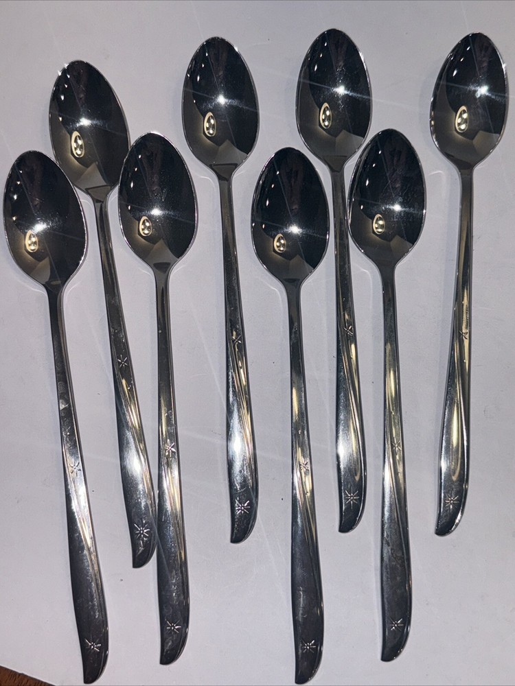 8 Oneida Community ATOMIC TWIN STAR Ice Tea Spoons 7.5