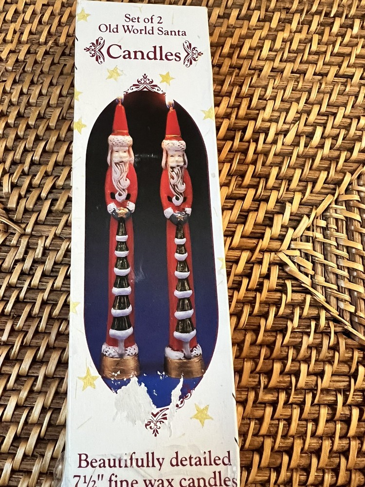 Old World Santa Taper Candle Set by Giftco 7.5” Vtg  Kurt Adler Original Box