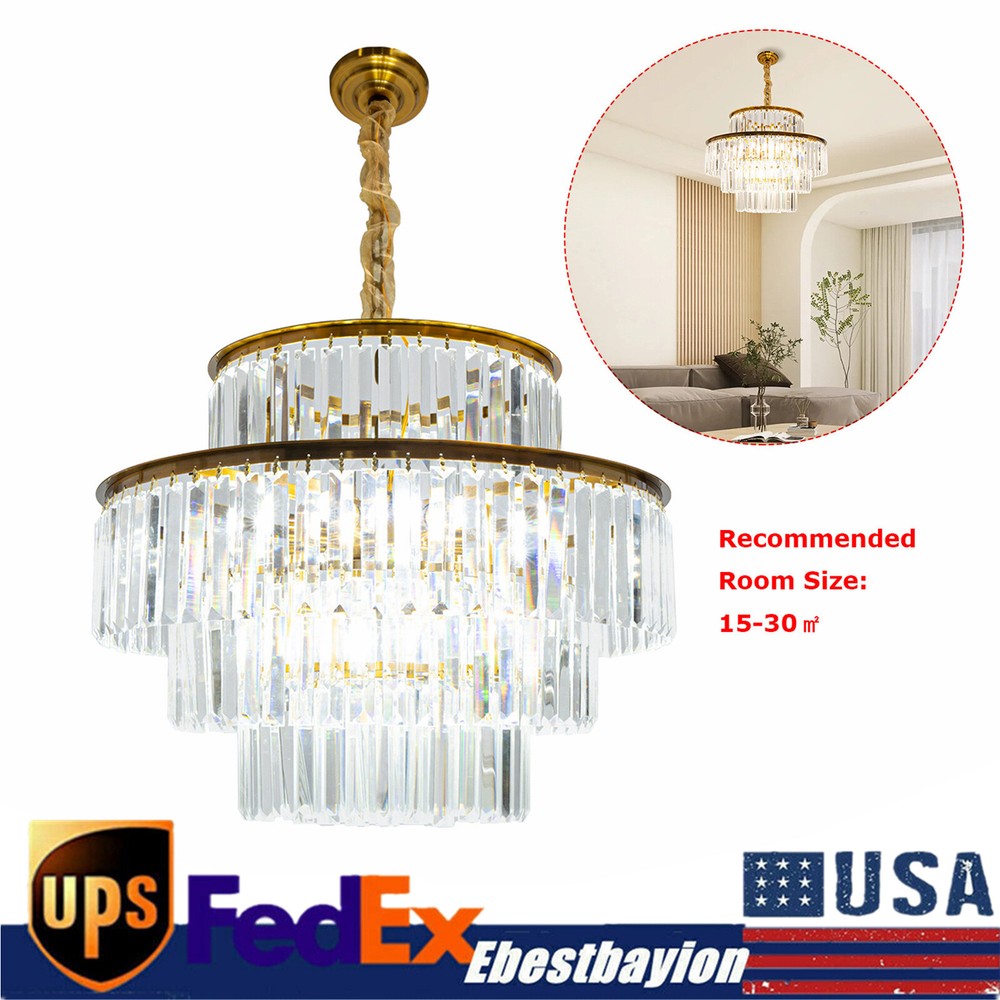 Crystal Chandelier Ceiling LED Light Living Room Pendant Lamp 3 Color 110V-220V