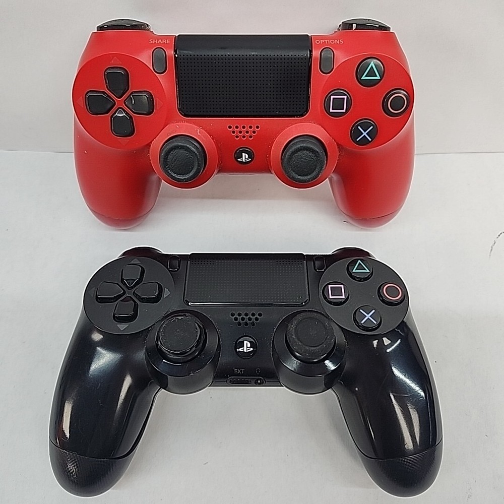 LOT of 2 Sony PlayStation 4 Controllers OEM - Red / Black Wireless - UNTESTED