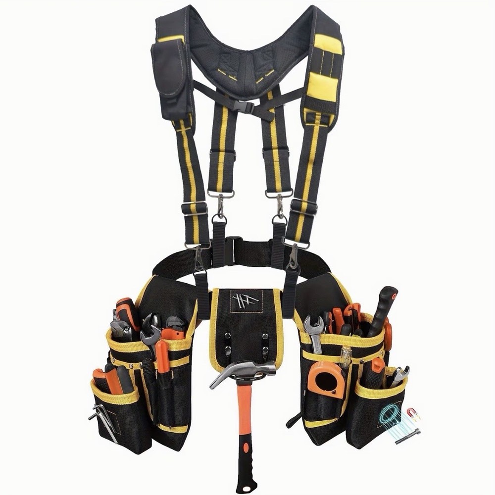 Tool Belt Organizer With Suspenders, Magnetic 26 Pocket Pouch Heavy Duty