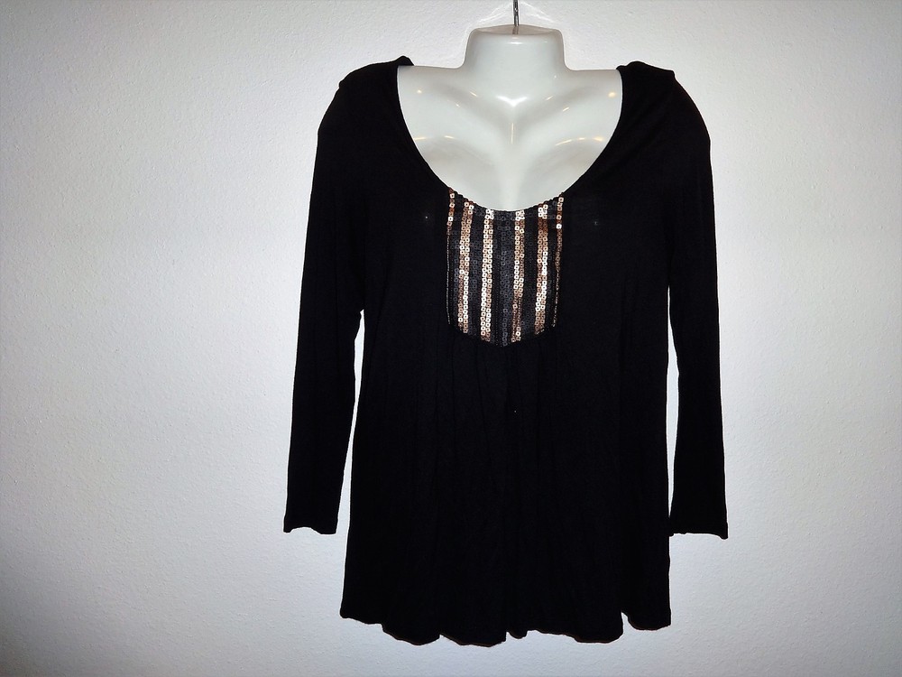 Daisy Fuentes black bronze sequin dressy top size M cute stylish-image
