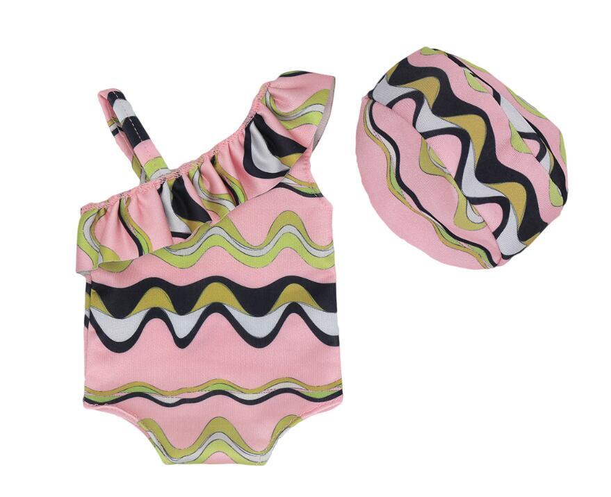 Pink suspender swimsuit & hat set made for 18'' American girl doll beach clothes