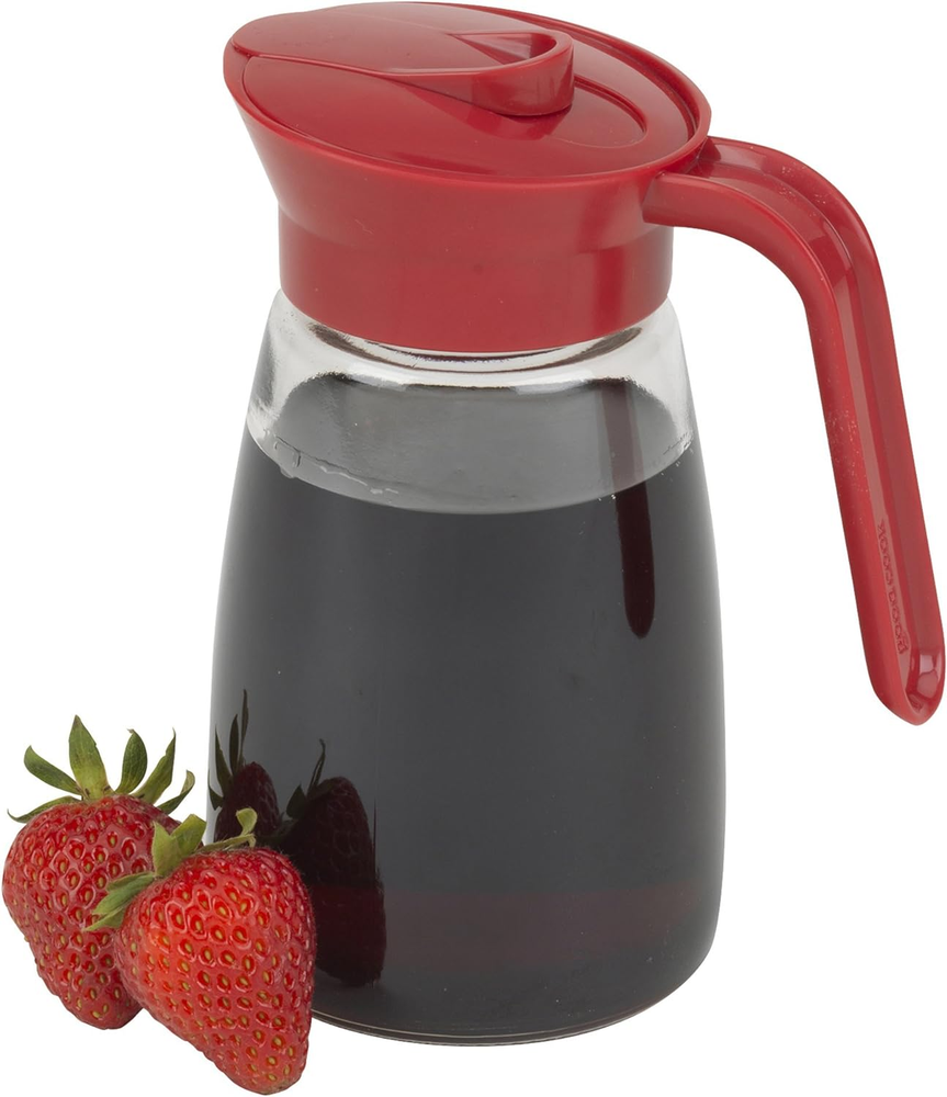 Goodcook 12 Oz. Glass Syrup Dispenser with Lid, Clear/Red
