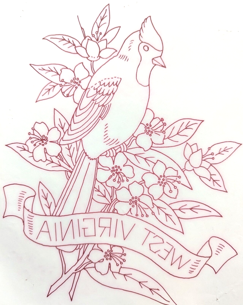West Virginia WV State Bird Flower Iron On Transfer Embroidery Pattern Fiber Art