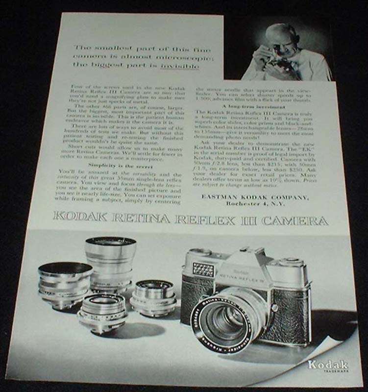 1961 Vintage Kodak Retina III Camera Ad Microscopic Advertisement