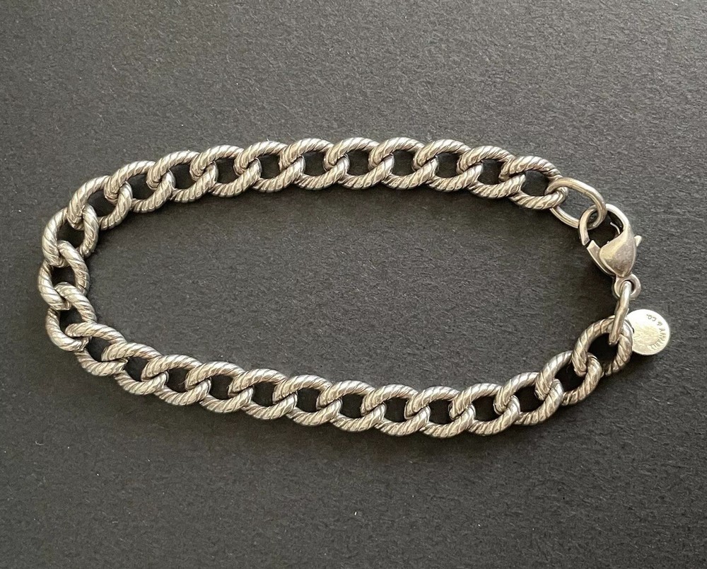 Tiffany & Co. Silver 925 Cable Textured Charm Bracelet