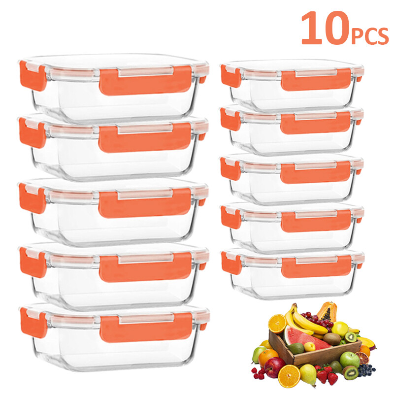 Microwave-Safe Orange Glass Food Storage Containers with Airtight Lids - Set of 20