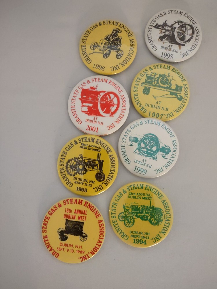 Vintage 8pc Granite State Antique Gas & Steam Engine Show Buttons New Hampshire