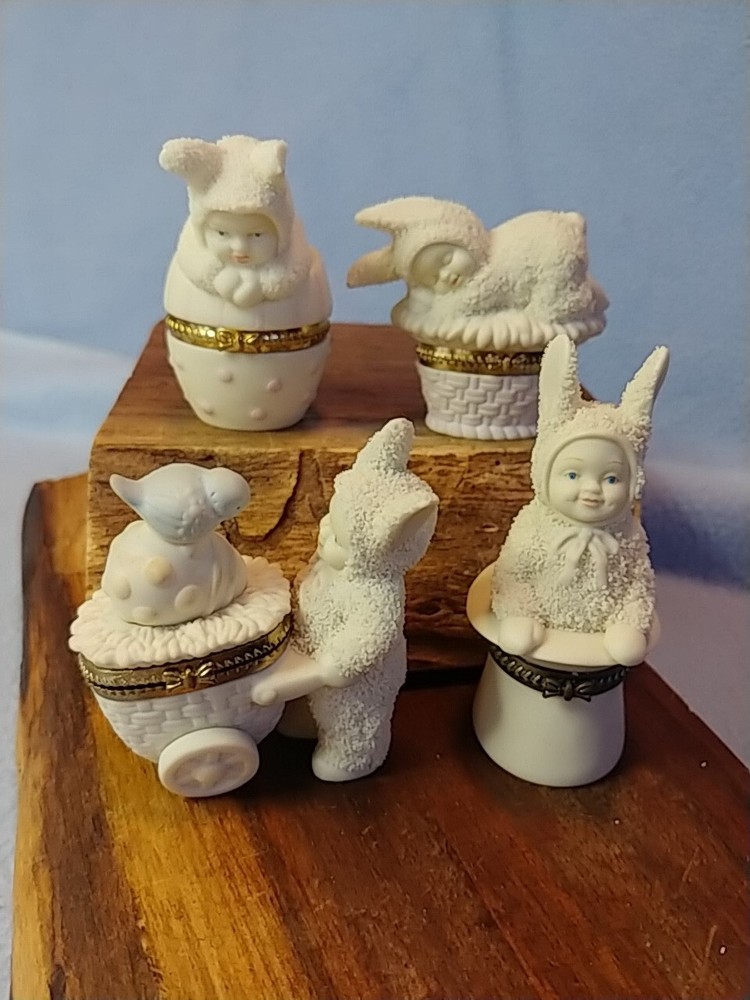 Vintage Dept 56 Snowbabies Trinket Boxes Set of 3 Sweet Dreams Happy Easter Abracadabra