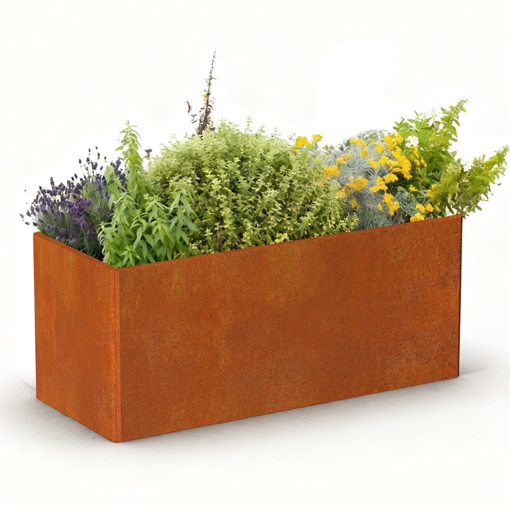 Corten Steel Planter 36x15x15inch Large Rectangular Metal Planter Box for Garden