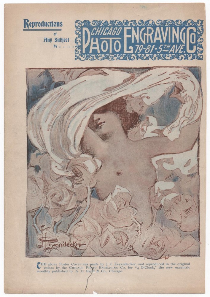 1897 JC LEYENDECKER ORIGINAL AD - 4 O'Clock Magazine, CHICAGO PHOTO ENGRAVING Co