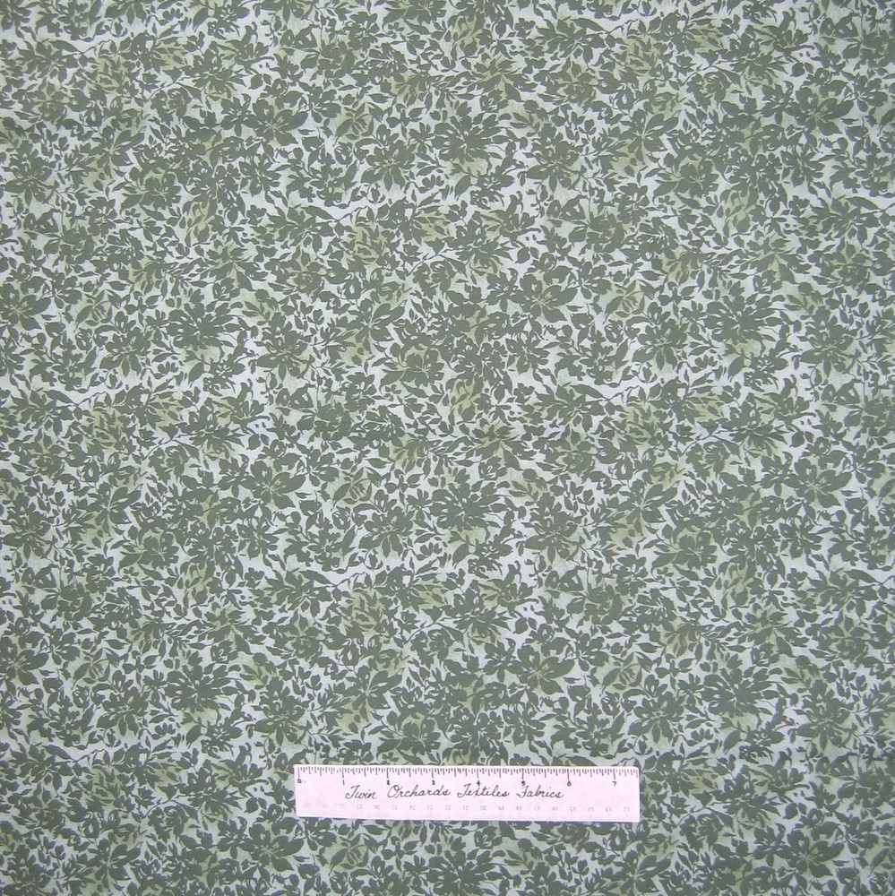 Tonal Green Leaf Calico Cotton Fabric by Kings Road 1.47Yd