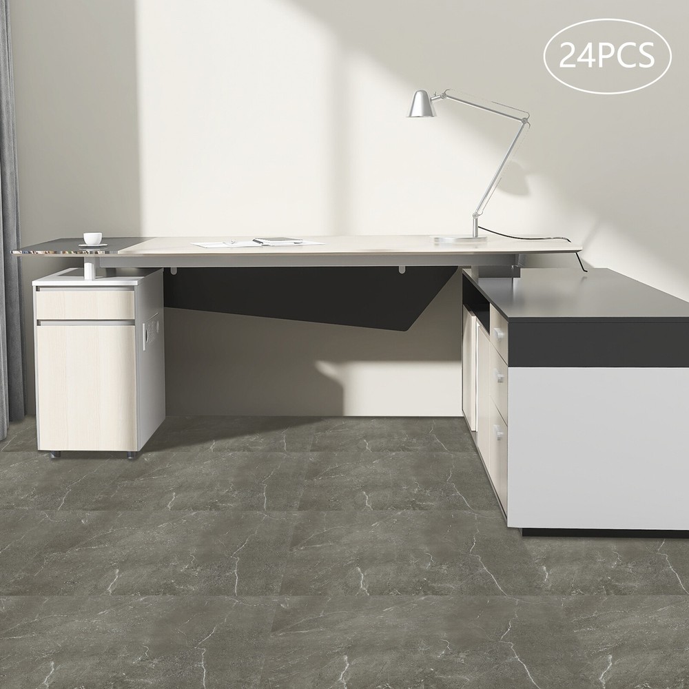 24 PCS Floor Tiles Indoor Kitchen Carpet Flooring Self-adhesive PVC 60cm x30 cm