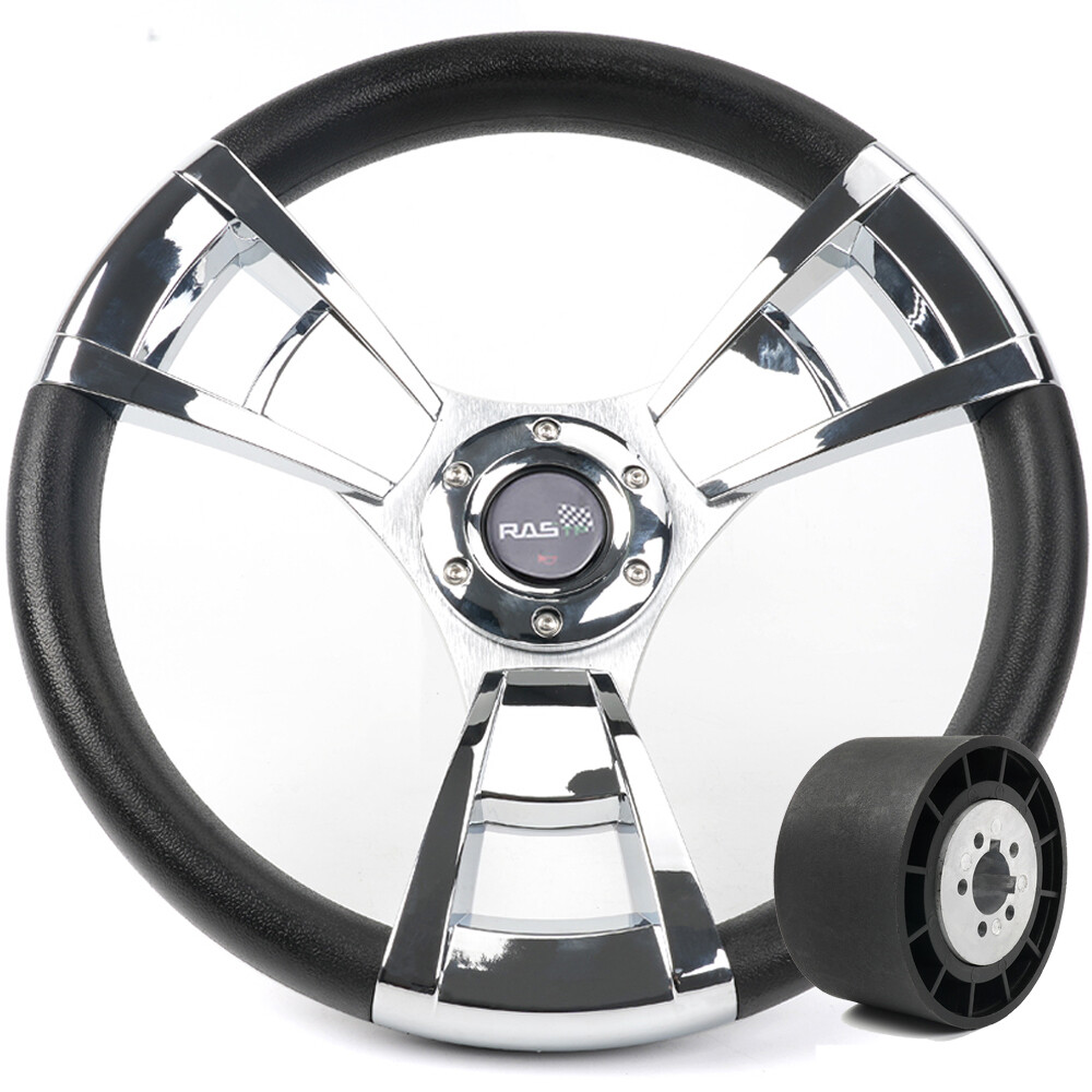 3 Spoke Chrome 14in Marine Boat Steering Wheel with 3/4