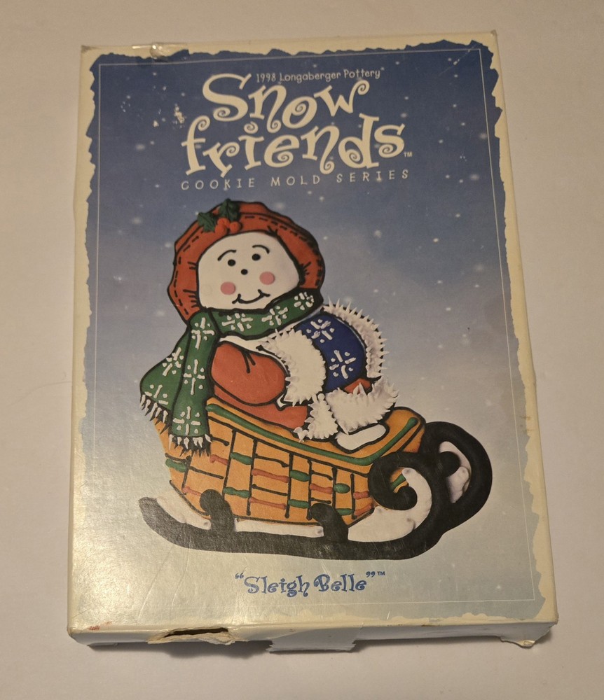1998 Longaberger Snow Friends Sleigh Bell Cookie Mold with Original Box