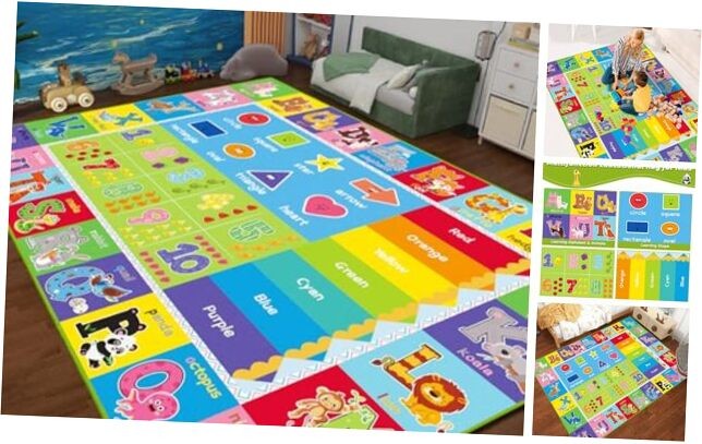 Kids Play Rug for Playroom, Kids Play Mat ABC Educational Area Rug, Toddler