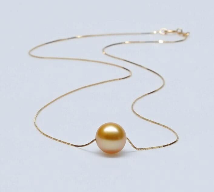 AAA+ 10-11mm Natural Golden South Sea Pearl Pendant Necklace in 925 Sterling Silver-image