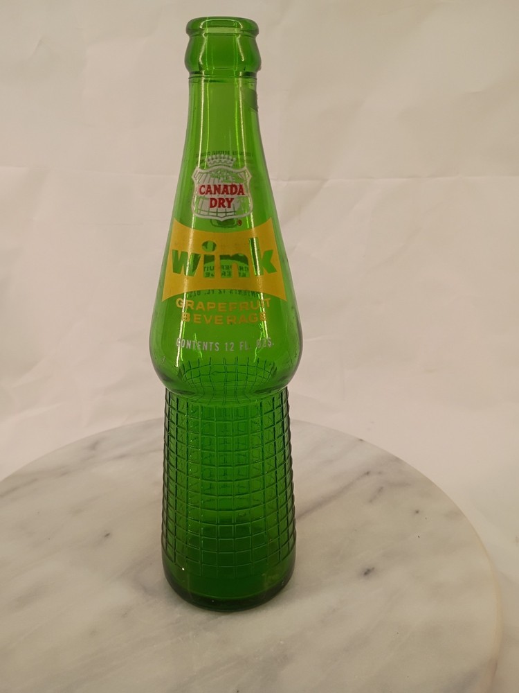 Vintage Canada Dry 12 Fl Oz. Wink Green Glass Bottle 1960s Grapefruit Soda Pop