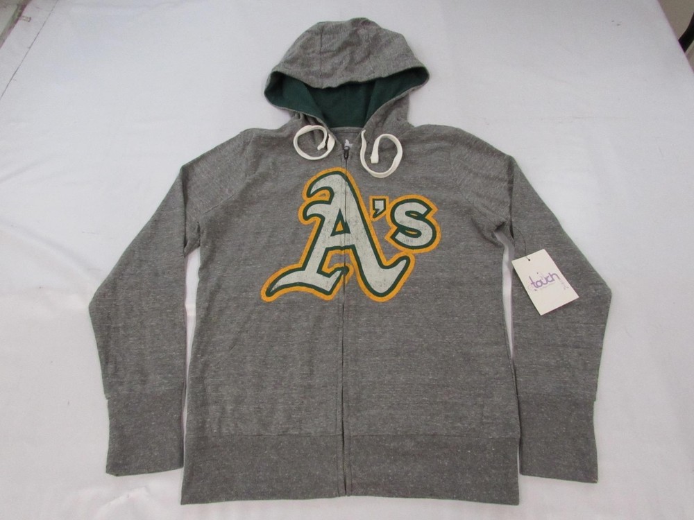 New Oakland Athletics A's Womens Size M Gray Full-Zip Jacket Hoodie w/ Distress