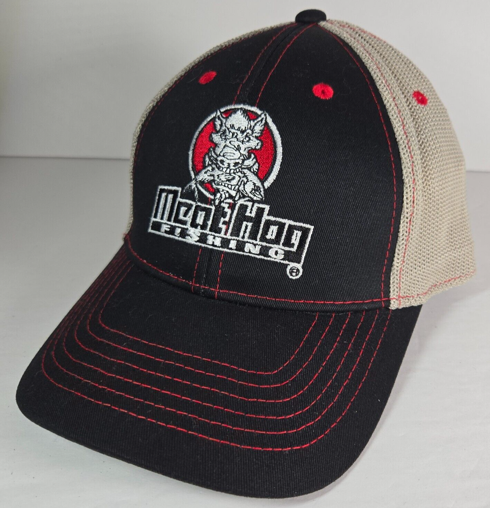 MeatHog Fishing Baseball Hat Cap Mesh Back Snapback Black Tan Red Rymaco OSFM