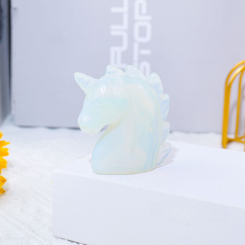 50g Opal Unicorn Natural Quartz Crystal Hand Carved Statue Healing Energy Reiki
