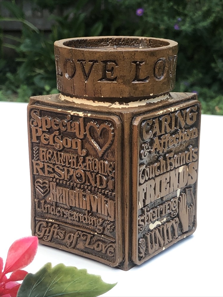 VTG 1978 Abbey Press Resin Carved Wood Look Candle Holder Love God’s Promise-image