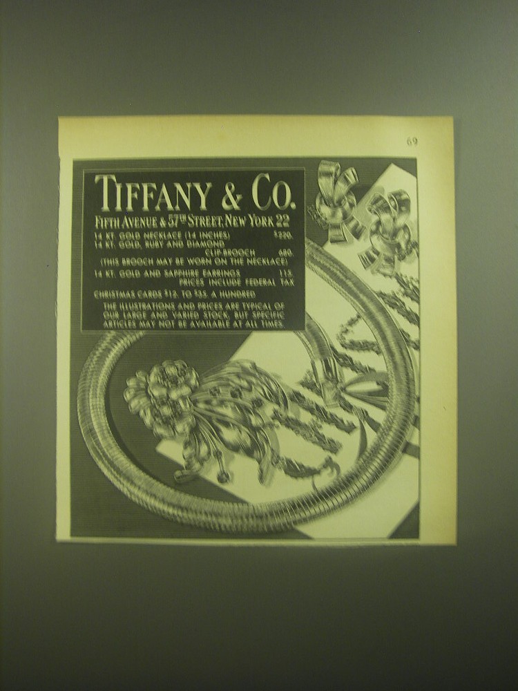 1945 Tiffany & Co. Jewelry Advertisement - Necklace, Brooch and Earrings