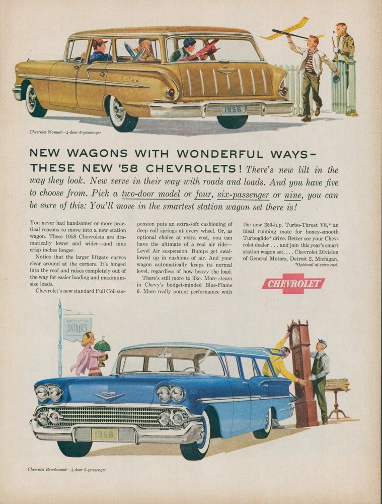1958 Chevrolet Station Wagon Nomad Brookwood Toy Glider Antique Vtg Print Ad L14