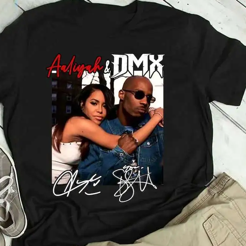 New Aaliyah DMX rapper signature T-shirt Black Cotton Unisex All Sizes-image