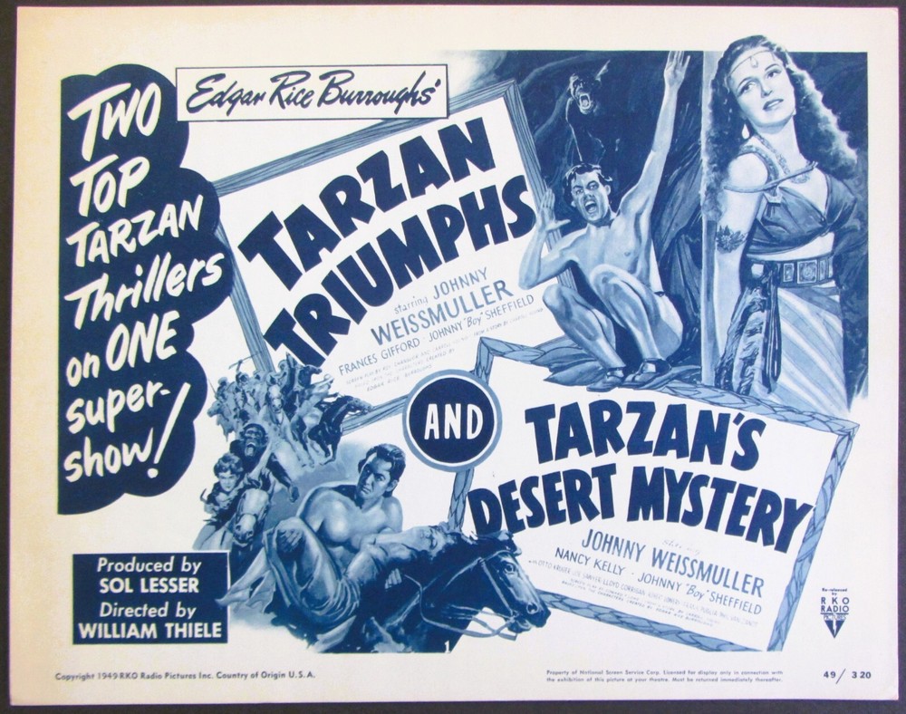 ORIG 1949 RKO DOUBLE FEATURE~TARZAN TRIUMPHS & TARZANS DESERT MYSTERY~TITLE CARD