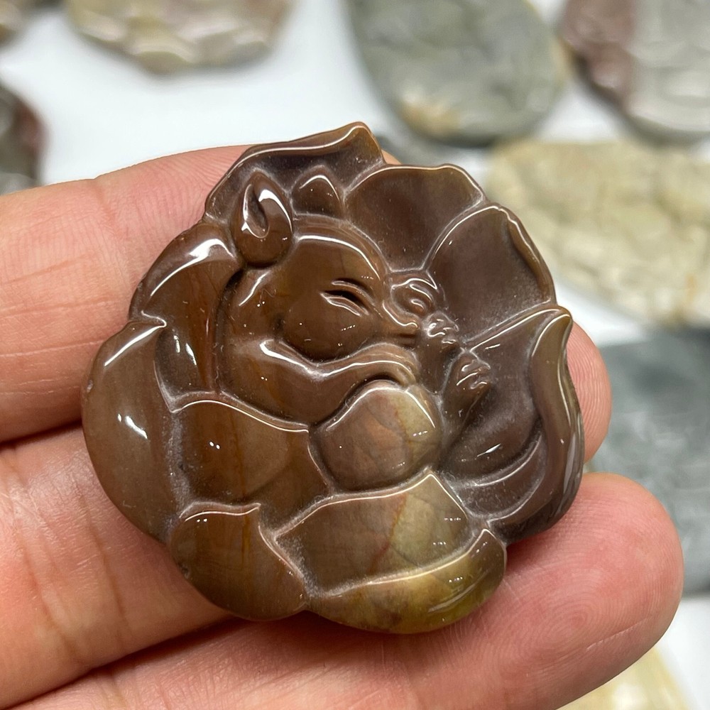 Natural Ocean Jasper Quartz Hand-Carved Fox Skull Crystal Healing Stone 1pc