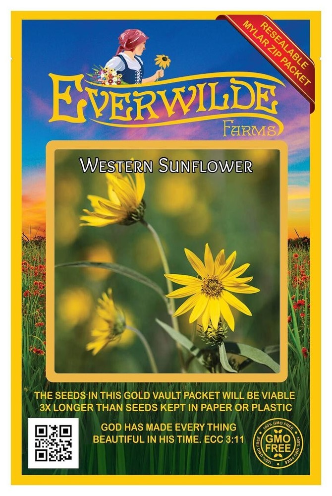 100 Western Sunflower Wildflower Seeds - Everwilde Farms Mylar Seed Packet