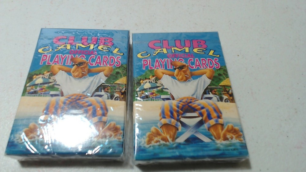 2 Vtg Club Joe Camel Official Playing Cards Plastic Coating USA Sealed Package
