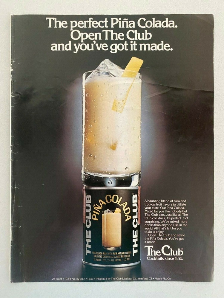 The Club Pina Colada Vintage 1977 Print Ad-image