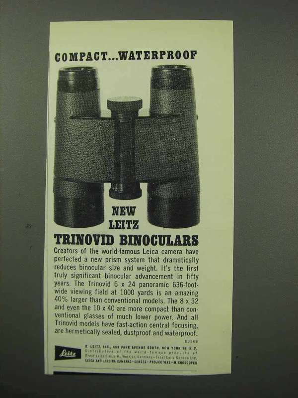 1963 Leitz Trinovid Binoculars Ad - Compact Waterproof