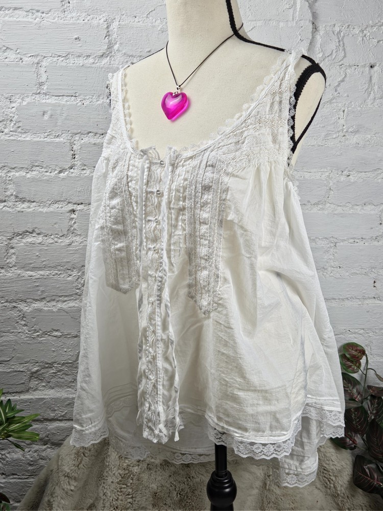 Torrid Festival Cami Lace Detail Sheer Cotton Top White Flowy Boho 6X