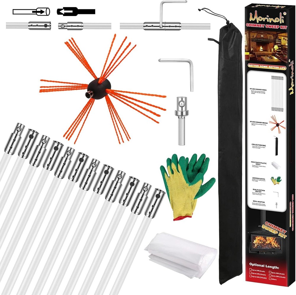 Complete Chimney Cleaning System with Durable Brush & 12 Extendable Rods
