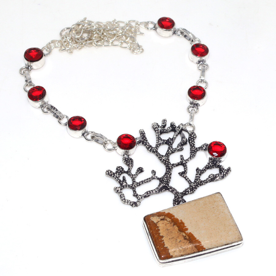 Picture Jasper Garnet 925 Silver Plated 17
