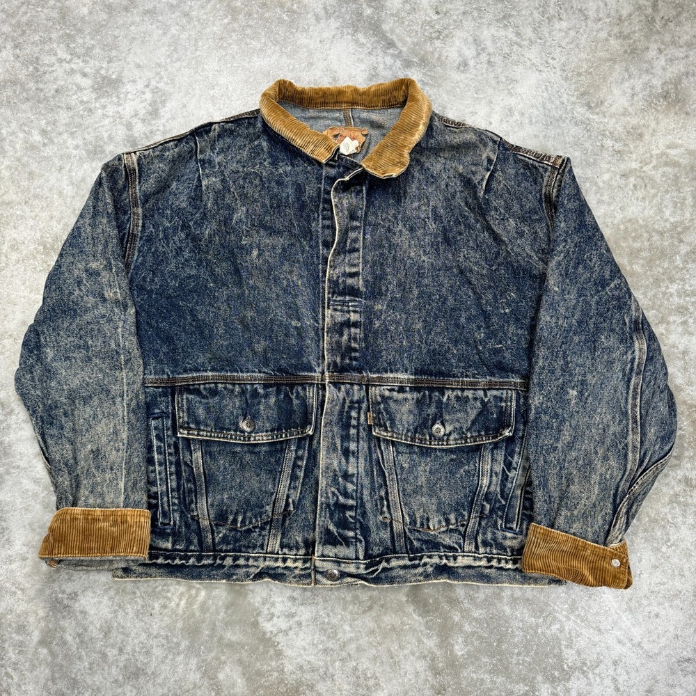 Vintage Levis Mens XL Blue Acid Wash Denim Jacket Corduroy 75073 0227 Buckleback