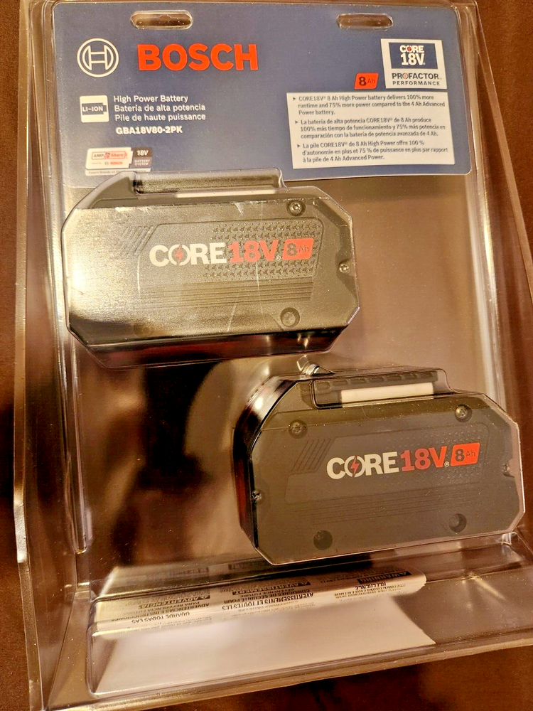 *New Sealed* Bosch PROFACTOR 18V 2-Pack 8Ah Lithium Ion Battery GBA18V80-2PK