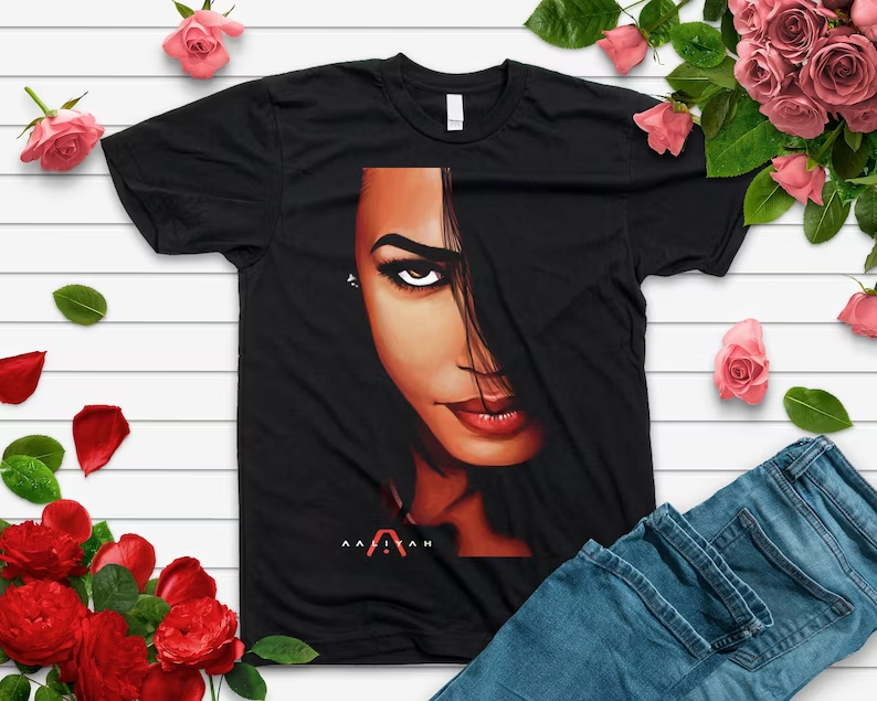 90s Aaliyah Bootleg Rap Tee Vintage Black T-Shirt Sizes S-5XL Fan Gift  -image