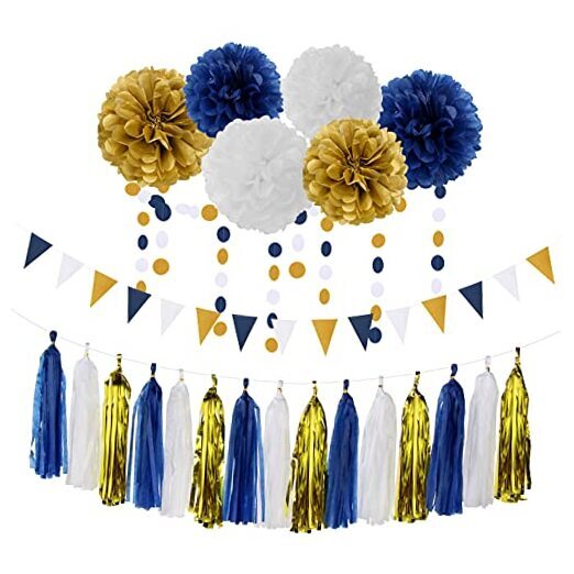 Navy Blue White Gold Party Decoration 23pcs Kits Navy Blue White Gold Kits