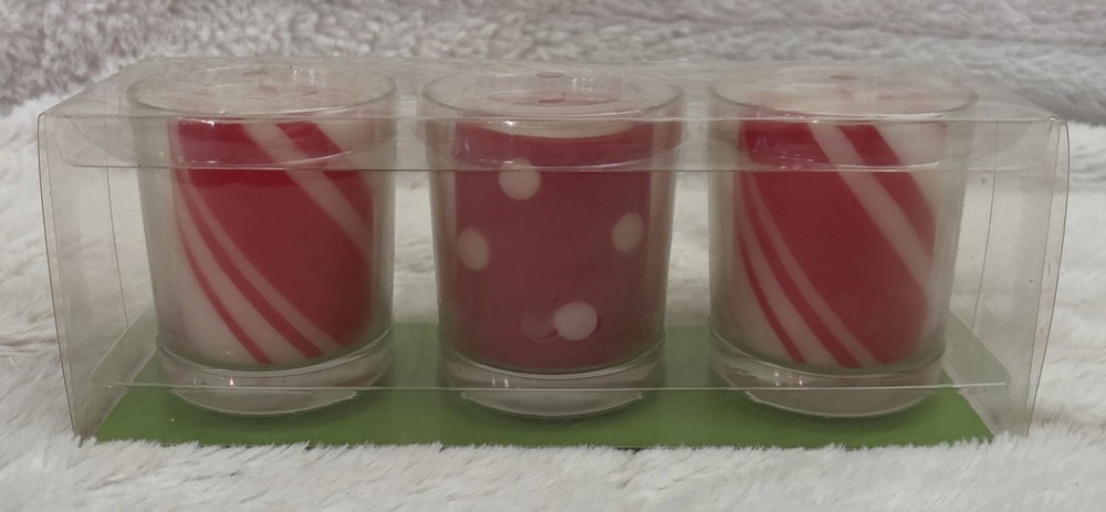 Pier 1 Imports Peppermint Creme Votive Candle Gift Boxed Set 3 Votives- New
