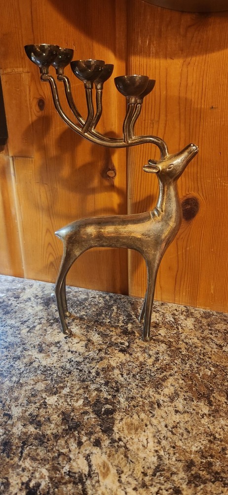 VTG Godinger Silverplated Christmas Reindeer Deer Antler Candle Holder